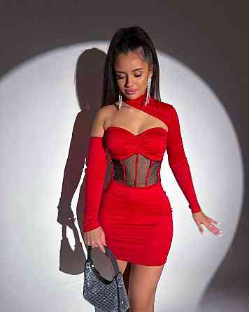 Жіноча стильна приваблива мініплаття мікродайвінг + сітка Червоний, 42/44 Одеса