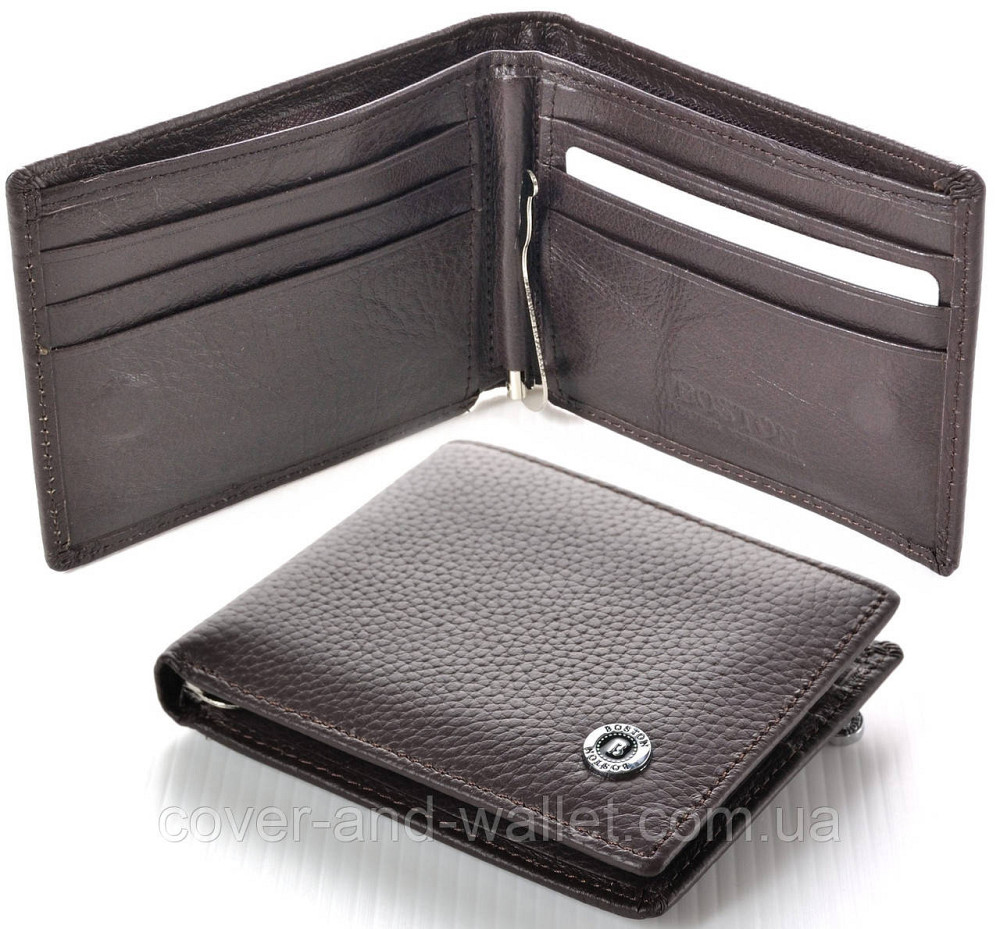 Коричневый маленький мужской кошелек на магнитах с зажимом Boston B 460 Киев - изображение 1
