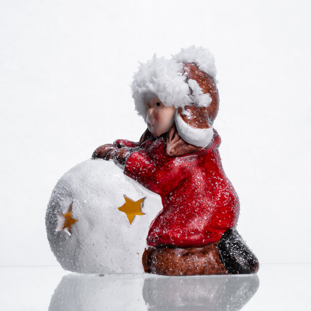 Новорічна фігурка з підсвіткою Дівчинка зі сніговою кулею 12×7×12 (см) Червоний CR-5-11 Коломия - фото 3