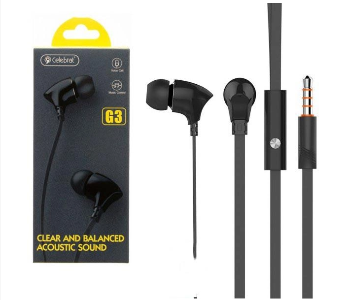 Дротові навушники CELEBRAT G3 з мікрофоном та кнопкою управління, якісний звук, 3.5 мм, чорні Одеса - фото 5