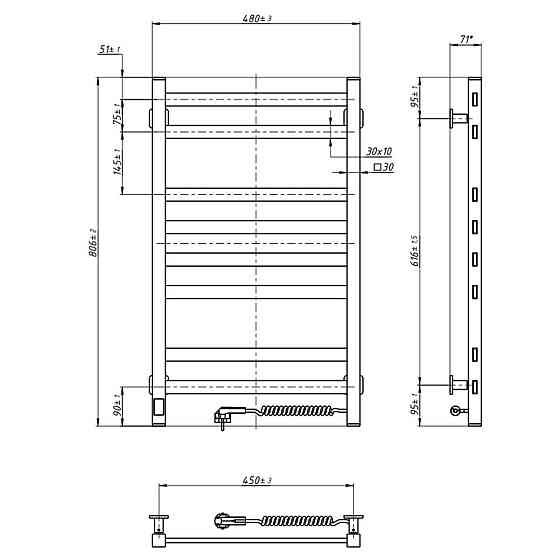Електрична сушарка для рушників NAVIN Авангард 480×800 Sensor права, антрацит Київ
