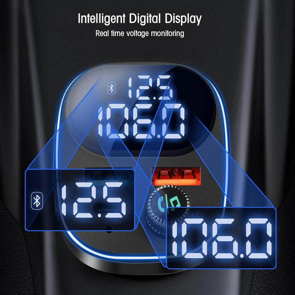 Bluetooth адаптер для авто Hoppac BC82 hands-free USB-C PD 30W QC3.0 LED дисплей 7 цветов подсветка Киев - изображение 8