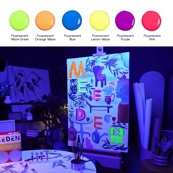 Набор жидких акриловых красок Fluid Fluorescent 6×60мл MEEDEN Киев
