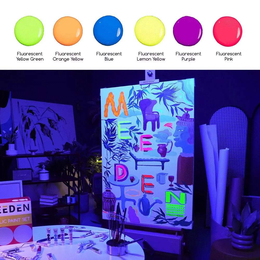 Набір рідких акрилових фарб Fluid Fluorescent 6×60мл MEEDEN Київ - фото 5