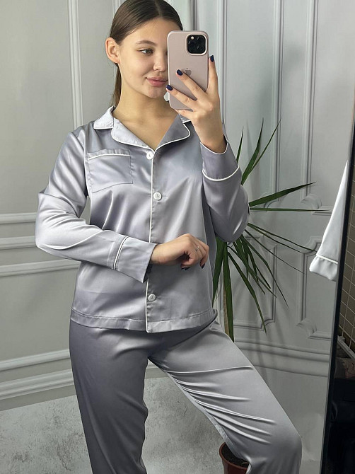 Комплект шелковый тройка рубашка с шортами и штанами Серый L Харьков - изображение 4