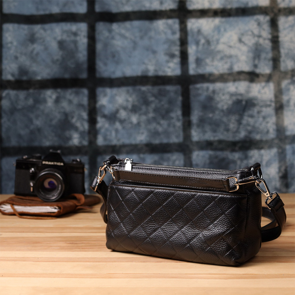 Женская сумка с двумя ремешками из натуральной кожи Vintage 22926 Черный Киев - изображение 9