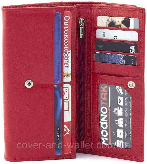 Удобный вместительный женский кожаный кошелек красного цвета ST 9-103 Киев - изображение 8