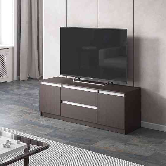 Тумба под телевизор VAYS, для гостиной, современная, 2 выдвижных ящика и две двери, без ручек R-28 Венге Темный-Белые планки Львов