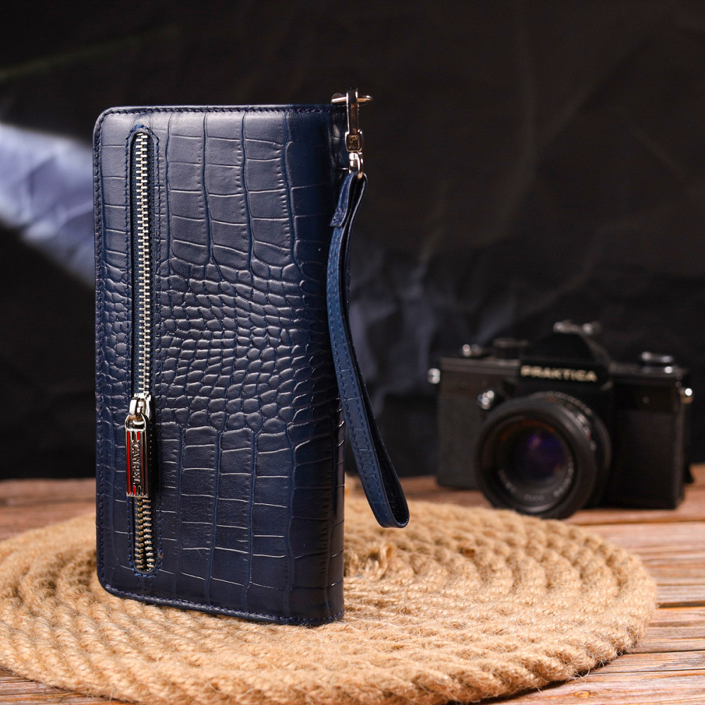 Интересное портмоне клатч из натуральной кожи с тиснением под крокодила CANPELLINI 21539 Синее Киев - изображение 10