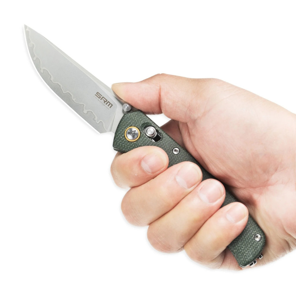 Ніж складаний туристичний SRM Medal 255L-MG3 (8.2 см) 140Cr / Micarta зелений Киев - изображение 9