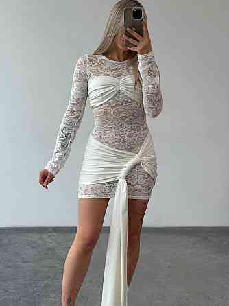 Женское привлекательное платье с юбкой гипюр + микродайвинг Молочный, 42/44 Одесса