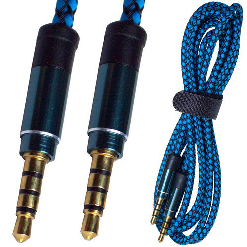 Шнур аудио- видео штекер 3,5мм 4С - штекер 3,5мм 4С в cетке, gold, 1м, синий, в коробке Полтава - изображение 1