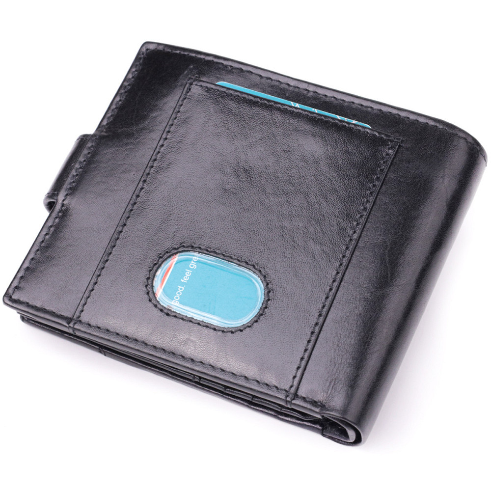 Люксовий чоловічий гаманець із натуральної глянсової шкіри Vintage sale_15110 Чорний Київ - фото 9