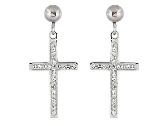 Серьги Stainless Steel Родий пусеты Крестики с цирконием (217695) ТМ XUPING Киев