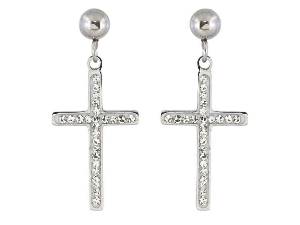 Серьги Stainless Steel Родий пусеты Крестики с цирконием (217695) ТМ XUPING Киев - изображение 1
