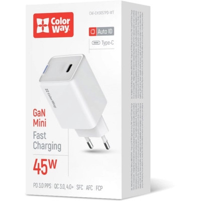 Зарядний пристрій ColorWay GaN Mini 45W PD Port PPS USB-C white (CW-CHS057PD-WT) Вінниця - фото 12