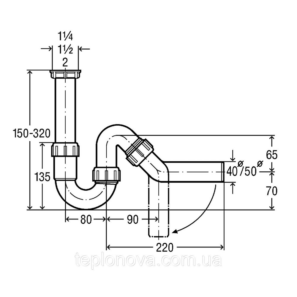 Сифон для раковины VIEGA 1 1/2″х50 без патр. 45° пластик белый трубный б/г 102821 Черновцы - изображение 3