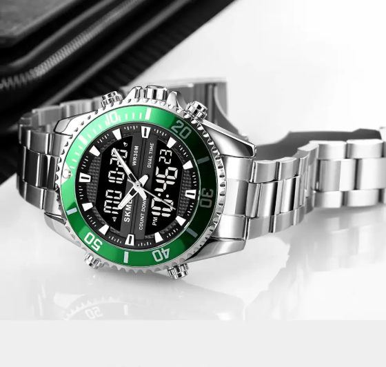 Чоловічий наручний годинник Skmei 1850 (Сріблясті з зелений) Київ