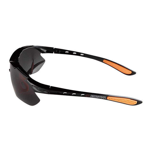 Окуляри захисні, затемнені, лінзи полікарбонат, заушники чорні нейлонові, гумова накладка на ніс, захист від удару INTERTOOL Киев - изображение 4