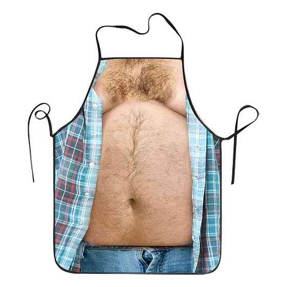 Фартух з приколом чоловічий кухонний Пузатий чоловік у клітчастій сорочці для кухні та мангалу Київ