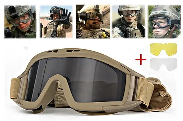 Очки тактические армейские танкист на резинке 3 сменных стекла койот Одесса - изображение 7