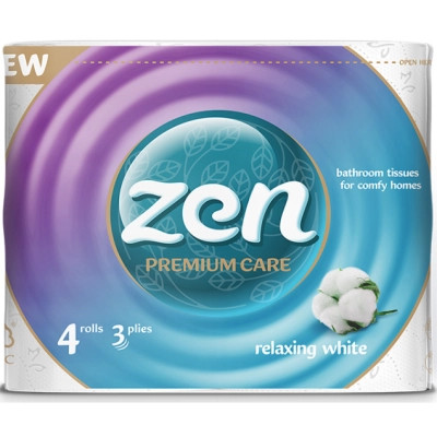 Туалетний папір Zen Premium Care Relaxing White 3 шари 4 рулони (5944582100176) Вінниця - фото 1