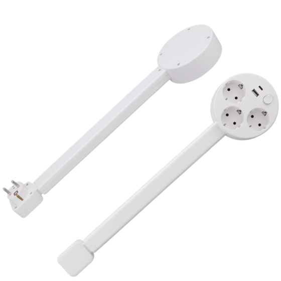 Сетевой удлинитель телескопический,тройник с поворотом на 360° выдвижной на 3 розетки и 2 порта для зарядки USB-A,Type-C, 16А Каменец-Подольский