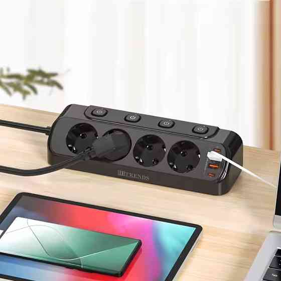 Мережевий фільтр 20Вт, 1.6м (2хUSB-A, 2хType-C, 4х220В) / Електричний подовжувач з тримачем для столу Київ