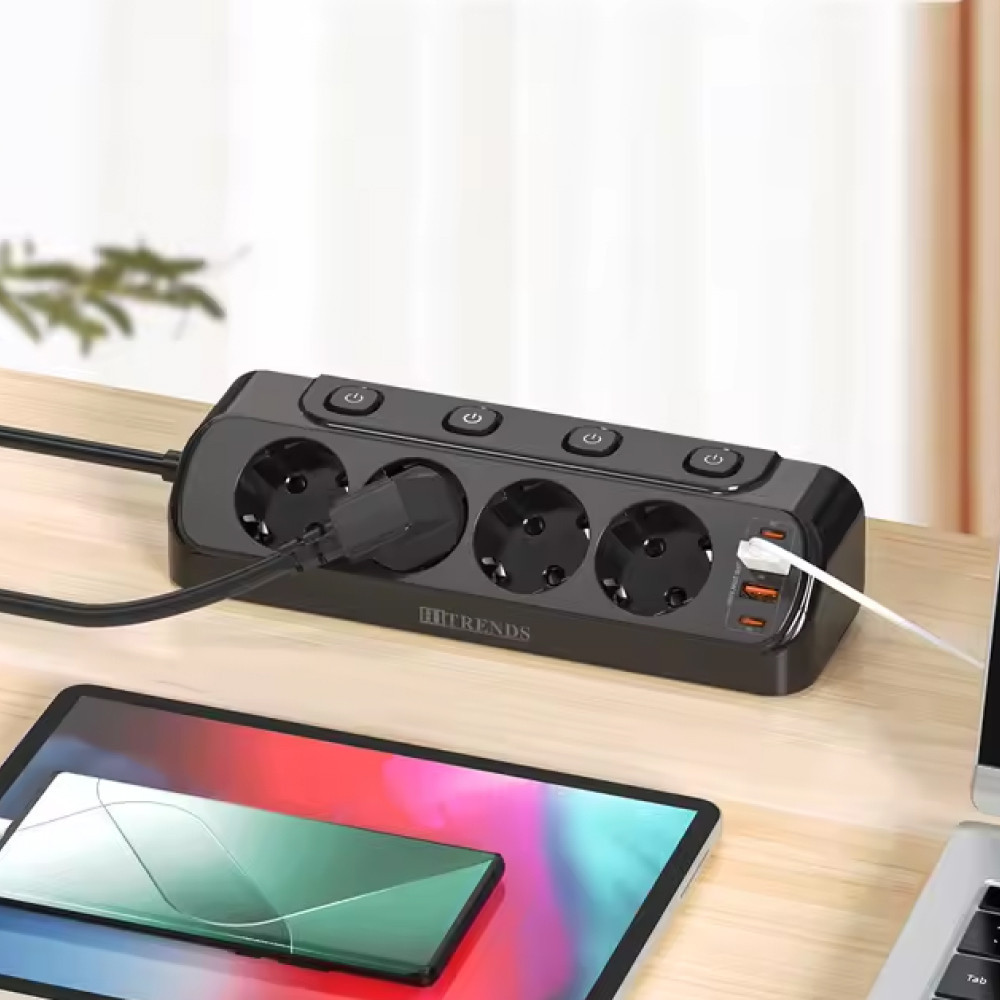 Мережевий фільтр 20Вт, 1.6м (2хUSB-A, 2хType-C, 4х220В) / Електричний подовжувач з тримачем для столу Київ - фото 2