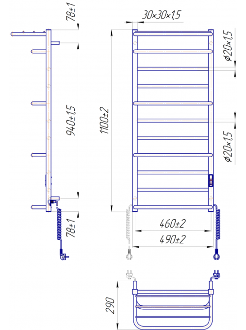 Електрична рушникосушарка Mario Люксор -I 1100x500/290 TR К таймер-регулятор Київ - фото 6
