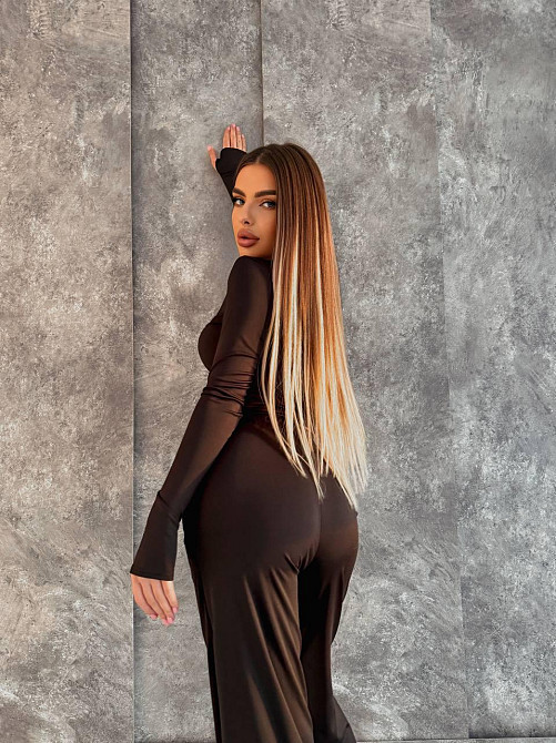 Женский базовый повседневный костюм двойка из микродайвинга Шоколад Одесса - изображение 10