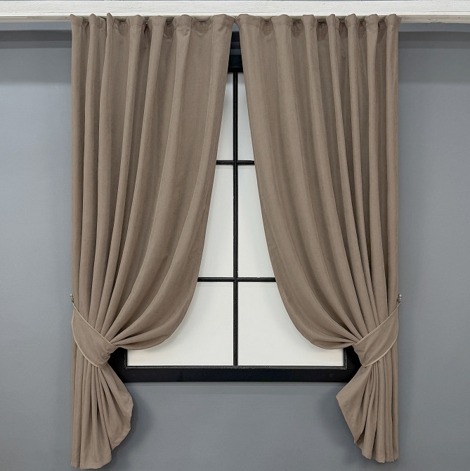Комплект коротких штор VR-Textil Мікровелюр Petek YL № 1701ш Капучино 130х170 см 2 шт (35-0458) Київ - фото 1