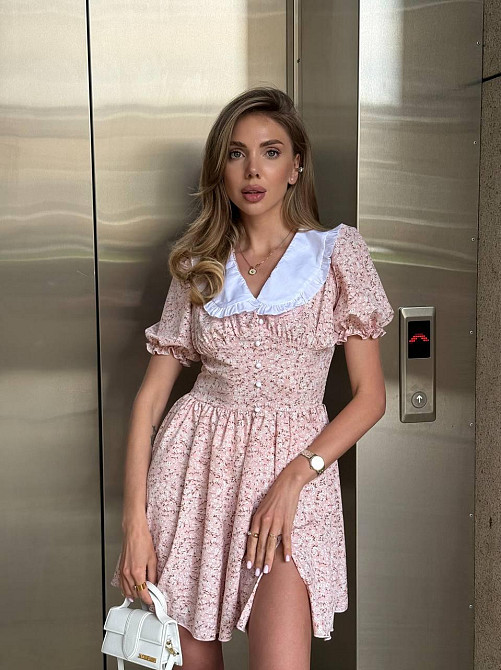 Жіноча романтична мінісукня квіткова з комірцем софт Рожевий, 48/52 Одеса - фото 5