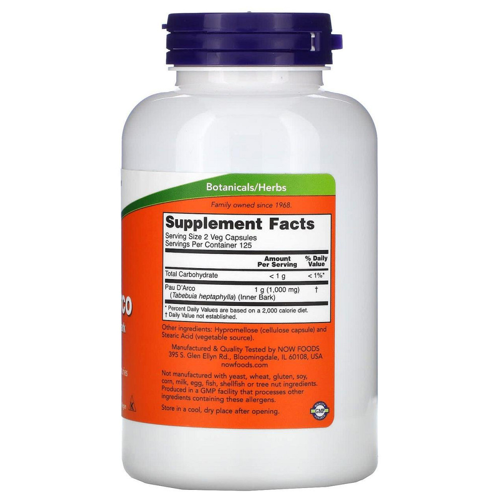 За д'яко (кора мурив'ячого дерева) Now Foods Pau D'Arco 500 мг 250 вег капс Київ - фото 2