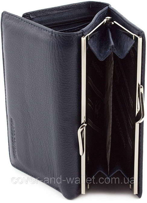 Синій шкіряний гаманець невеликого розміру на магнітах Marco Coverna MC-2049A Київ - фото 5