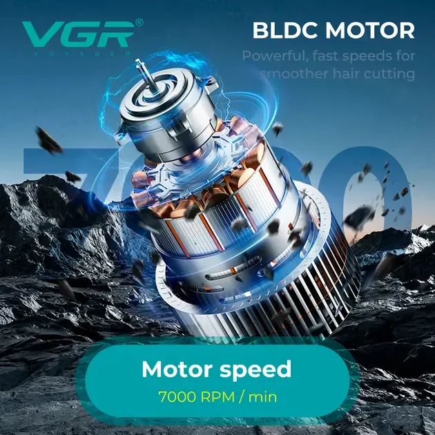 Аккумуляторная машинка для стрижки VGR V-662 GREEN, 7000 RPM, 6 насадок, LED дисплей Коломыя - изображение 5