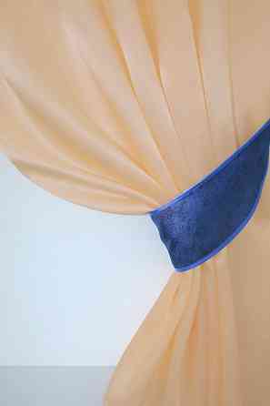 Кухонные шторы VR-Textil № 073к с ламбрекеном и подхватами персиковый с синим 270х170 см (52-0187) Киев