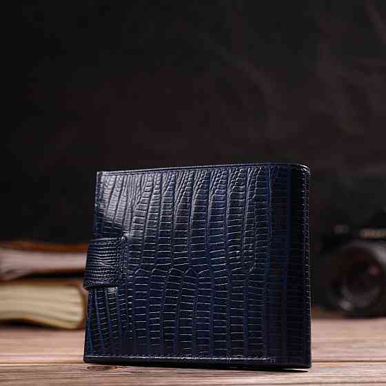 Мужской бумажник горизонтального формата из натуральной кожи с тиснением CANPELLINI 21767 Синий Киев