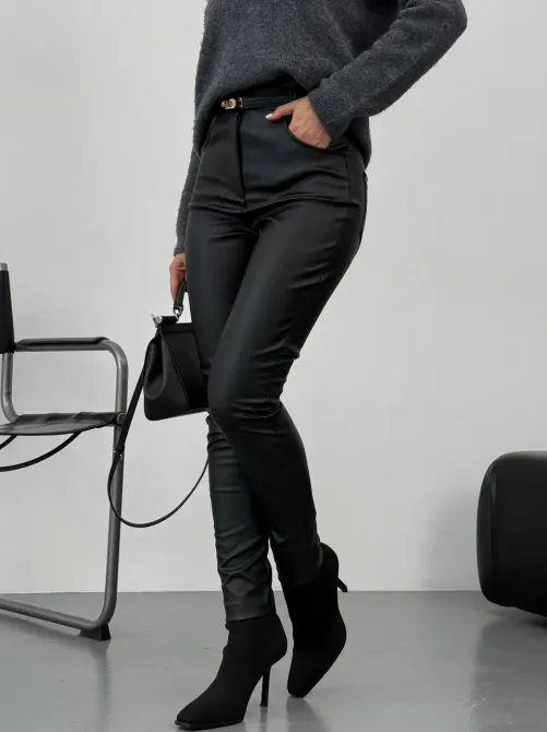 Стильные утеплённые флисовые кожаные брюки с карманами Харьков - изображение 3