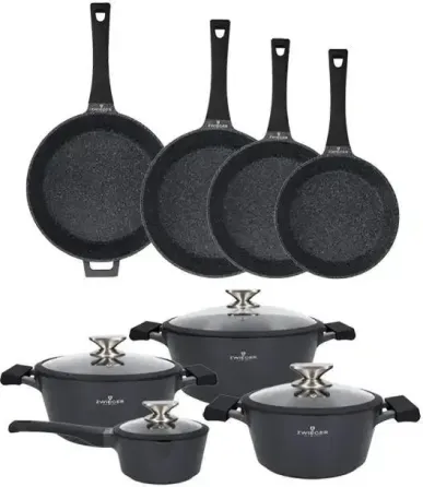 ZWIEGER BLACK STONE Набір каструль z pokrywkami 20, 24, 28 cm + Рондель 16 Сковорідки Głęboka Київ