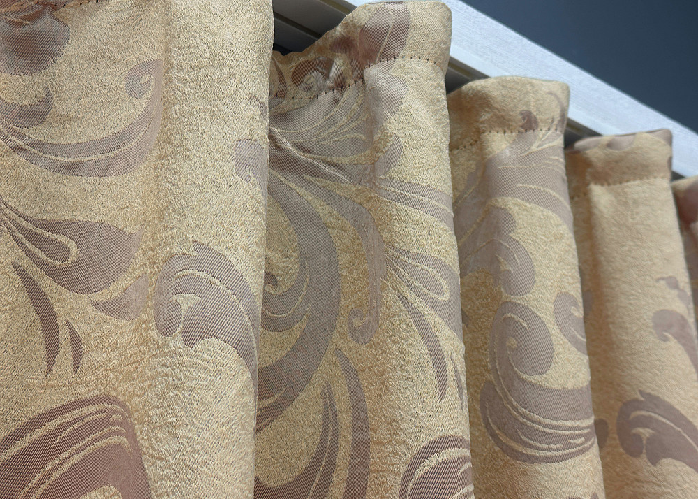 Комплект коротких штор VR-Textil Блэкаут Лилия № 074ш(Б) Бежевый с кофейным 130х170 см 2 шт (35-0279) Киев - изображение 8