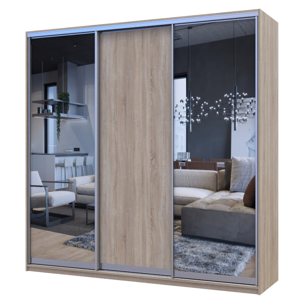 Шкаф-купе трехдверный Doros Сити Лайт 225х60х225 см Дуб сонома/2 Зеркала (DRS-011097) Львов - изображение 5