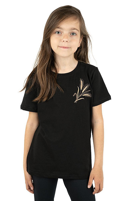 Футболка — вишиванка для дівчинки, чорна бавовняна Київ - фото 1