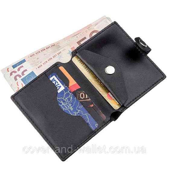 Черный тонкий кожаный мини кошелек ST Leather Киев
