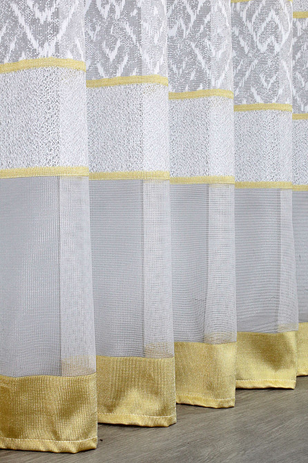 Тюль VR-Textil 1290т Жакард Білий з золотистим 500х250 см (42-0385) Київ - фото 8