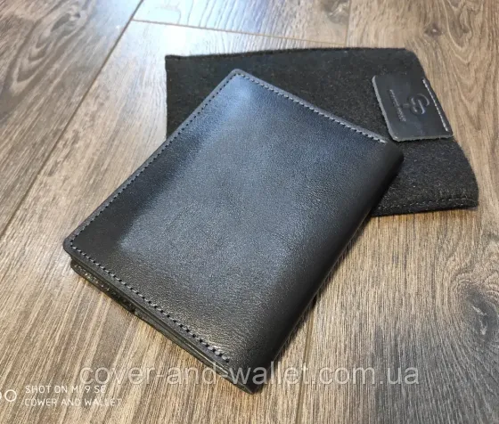 Обкладинка для документів та паспорта з гладкої італійської шкіри Grande Pelle Чорний Київ