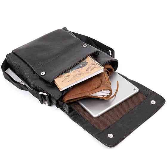 Сумка мужская классическая с клапаном Черная (Vintage) Киев