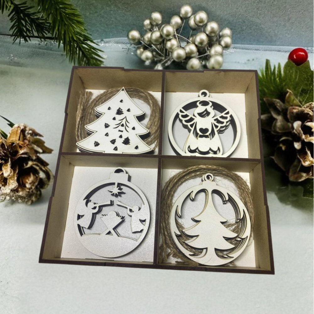 Набір дерев'яних іграшок на ялинку «Happy New Year» в коробці 20 шт, 4 види, розмір 18х18х4,5 см Кам'янець-Подільський - фото 2