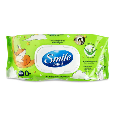 Детские влажные салфетки Smile baby з алоє, з клапаном, 84 шт (4823071646863) Винница - изображение 2
