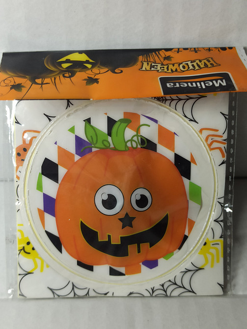 Наліпка на Хелловін 8 см зі світлодіодами Гарбуз помаранчевий Київ - фото 2